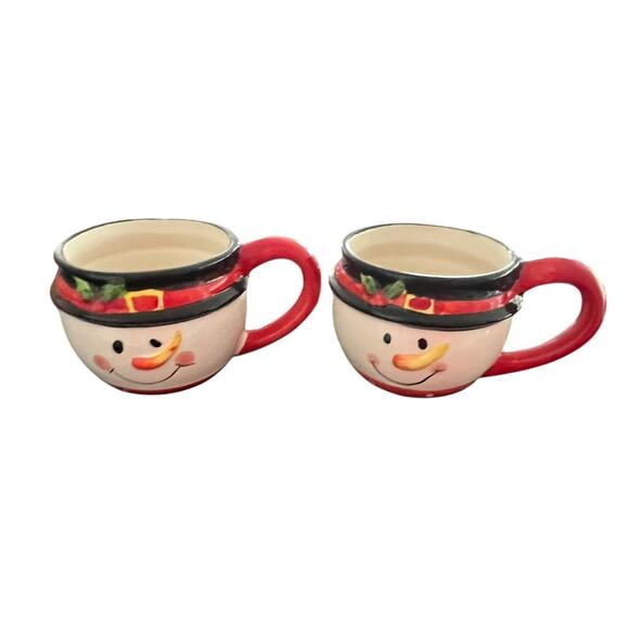 Set of 4 Snowman plates w 2 snowmen coffee mugs Christmas festive holiday - Picture 4 of 8